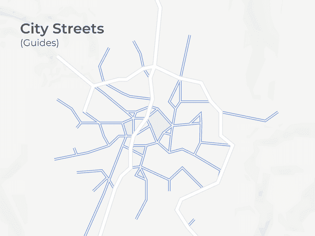 City strees creating many small connections on a vector map